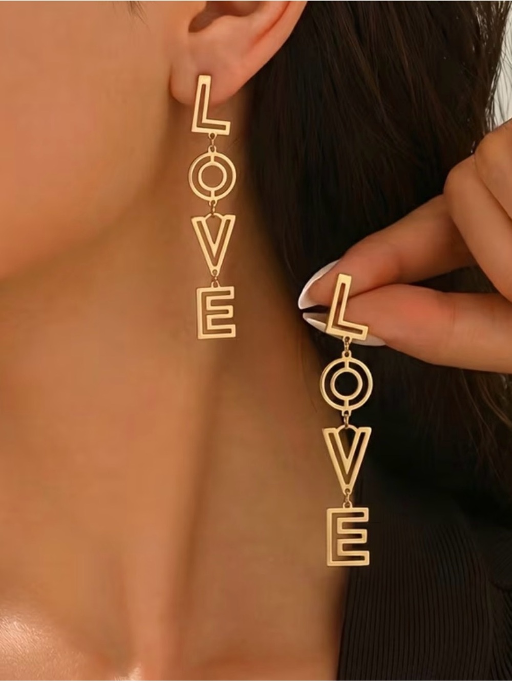 Gold 'LOVE' Drop Letter Earrings for Women